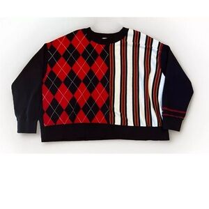 Tommy Hilfiger Women’s Sky Captain Stripe Navy Red Argyle Sweater Size Medium